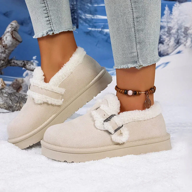 Giulia Comfort Fit Slip-On Shoes | Fleece Trim Buckle Low-Cut Slip-On Shoes