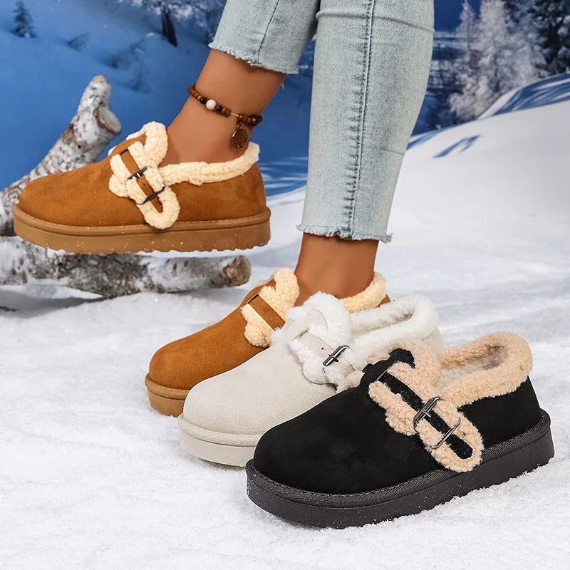 Giulia Comfort Fit Slip-On Shoes | Fleece Trim Buckle Low-Cut Slip-On Shoes