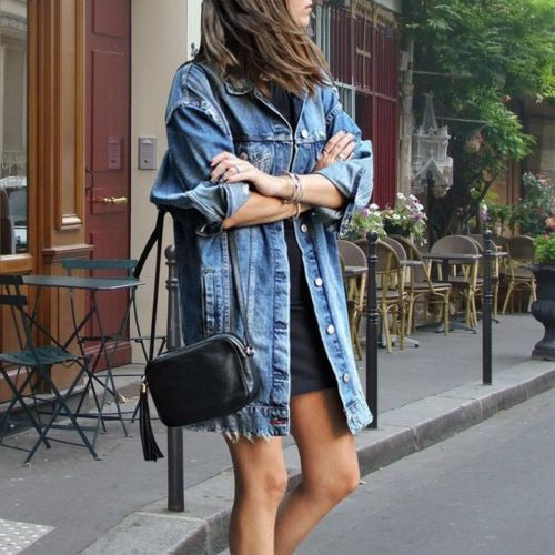 Women's Jacket – Oversized Fit – Denim Look – Button Closure – Mid-Length Casual Style