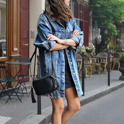 Women's Jacket – Oversized Fit – Denim Look – Button Closure – Mid-Length Casual Style