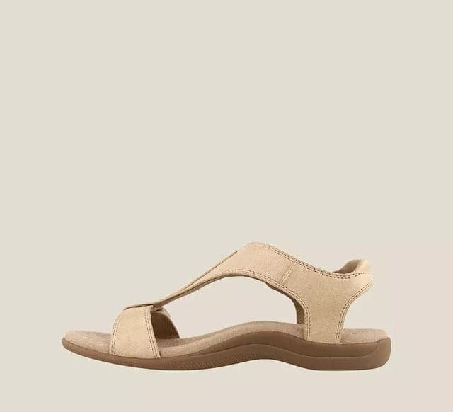 Women's Sandals - Genuine Leather - Comfortable with Supportive T-Strap - Adjustable Closure