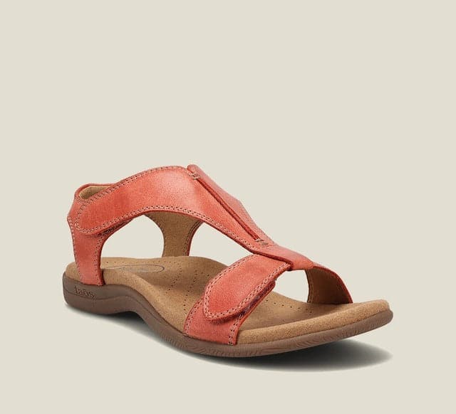 Women's Sandals - Genuine Leather - Comfortable with Supportive T-Strap - Adjustable Closure