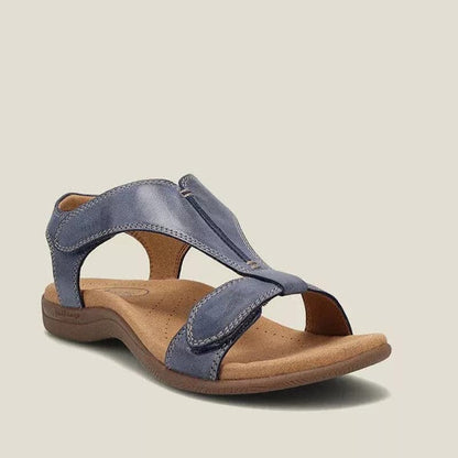 Women's Sandals - Genuine Leather - Comfortable with Supportive T-Strap - Adjustable Closure