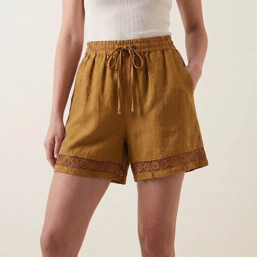 Lace Trim Drawstring Shorts for Women – Relaxed Comfort & Feminine Style