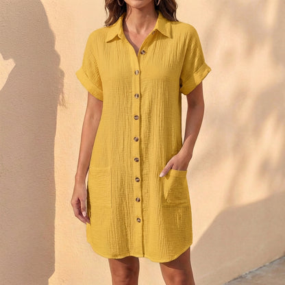 Relaxed Fit Collared Shirt Dress for Women – Casual Comfort & Style