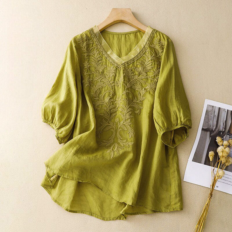 Embroidered V Neck Blouse for Women – Relaxed Bohemian Elegance