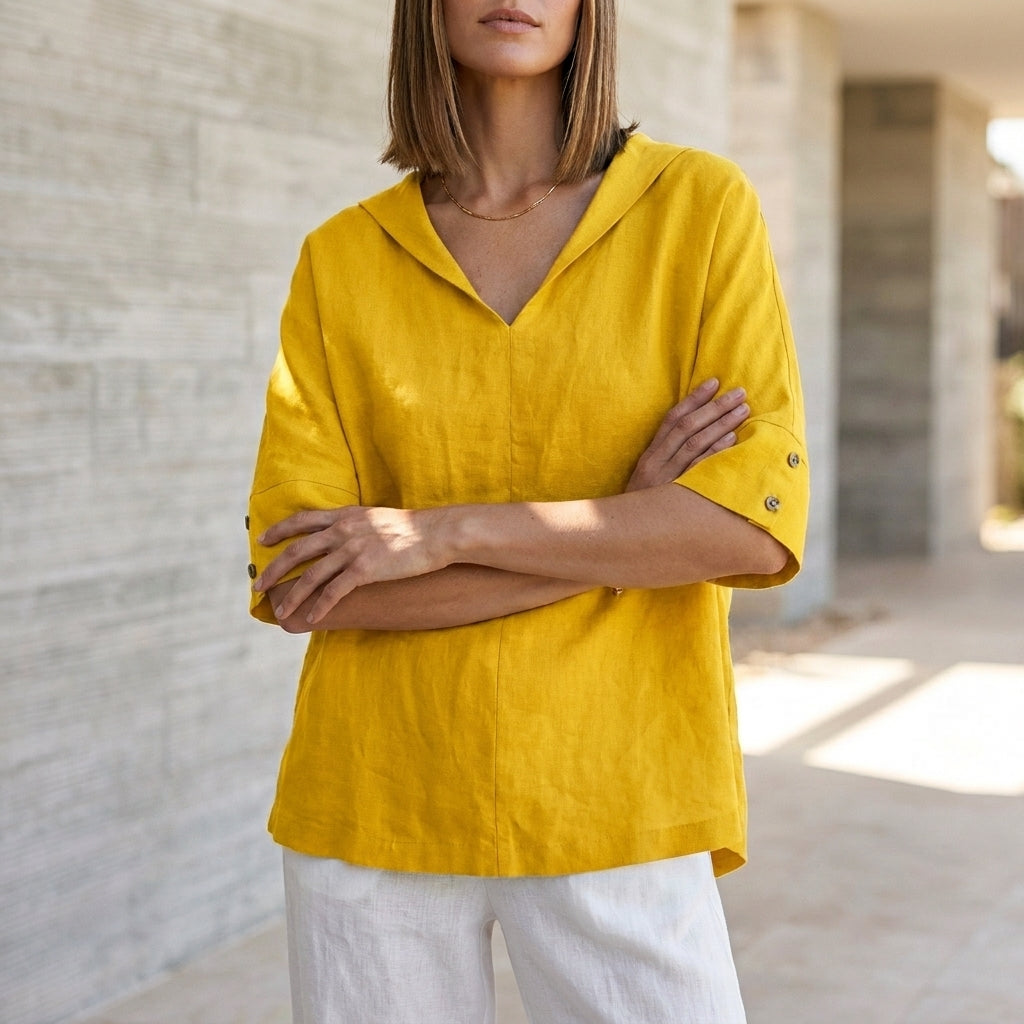 Relaxed Fit V-Neck Blouse for Women – Stylish Casual Comfort