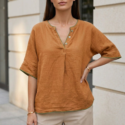 Relaxed Fit Henley Blouse for Women – Effortless Comfort & Casual Elegance