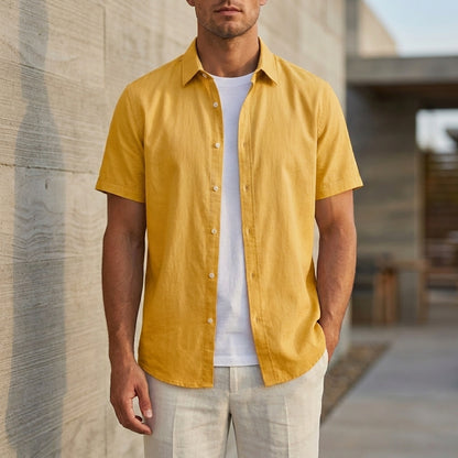 Relaxed Fit Collared Short Sleeve Button-Up Shirt for Men – Casual Comfort & Style