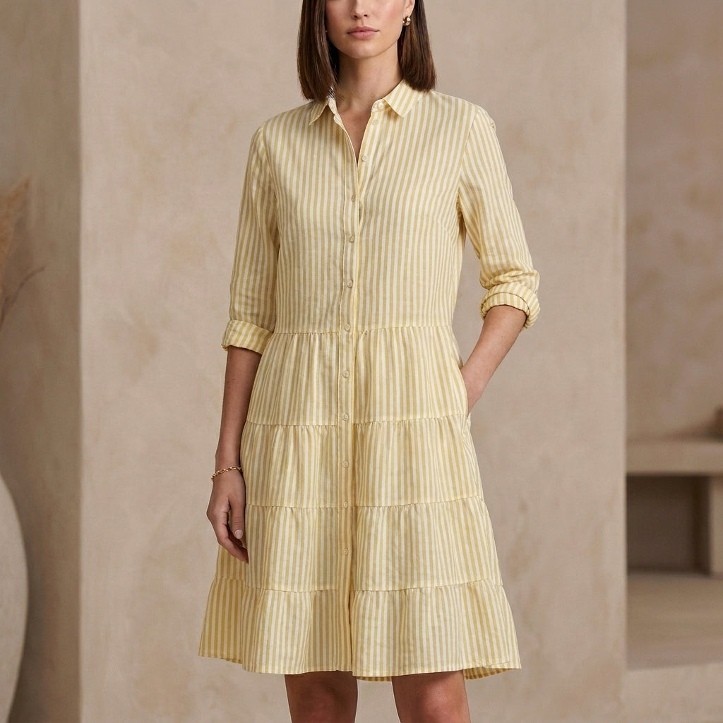 Relaxed Fit Tiered Striped Shirt Dress for Women – Stylish Casual Comfort