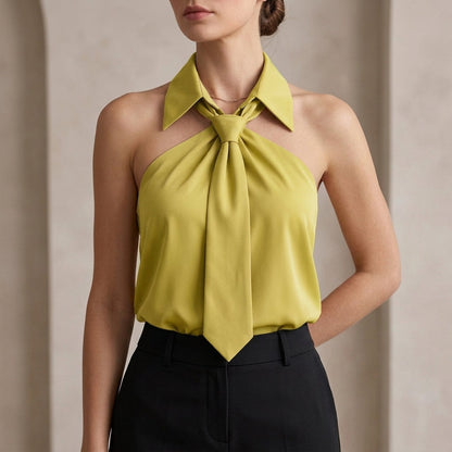 Elegant Halter Tie-Neck Blouse for Women – Sophisticated Modern Style