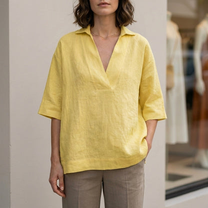 Relaxed Fit Linen Blouse for Women – Effortless Minimalist Comfort