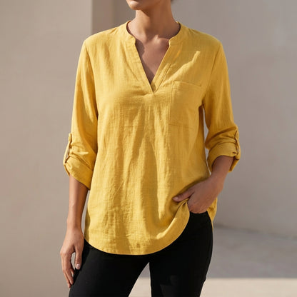 Loose Fit Tunic-Length V-Neck Shirt for Women – Comfortable Casual Style