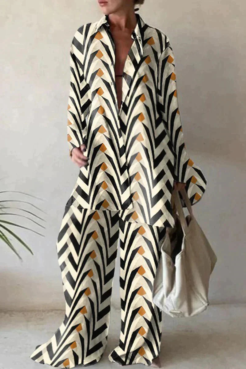 Women's Set - Oversized Shirt & Wide Pants - Light and Breathable - Abstract Pattern