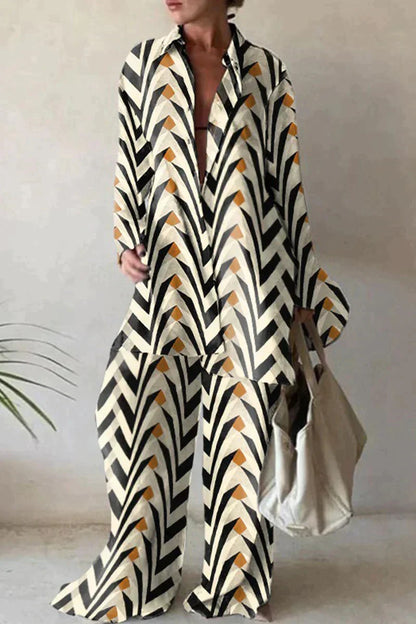 Women's Set - Oversized Shirt & Wide Pants - Light and Breathable - Abstract Pattern