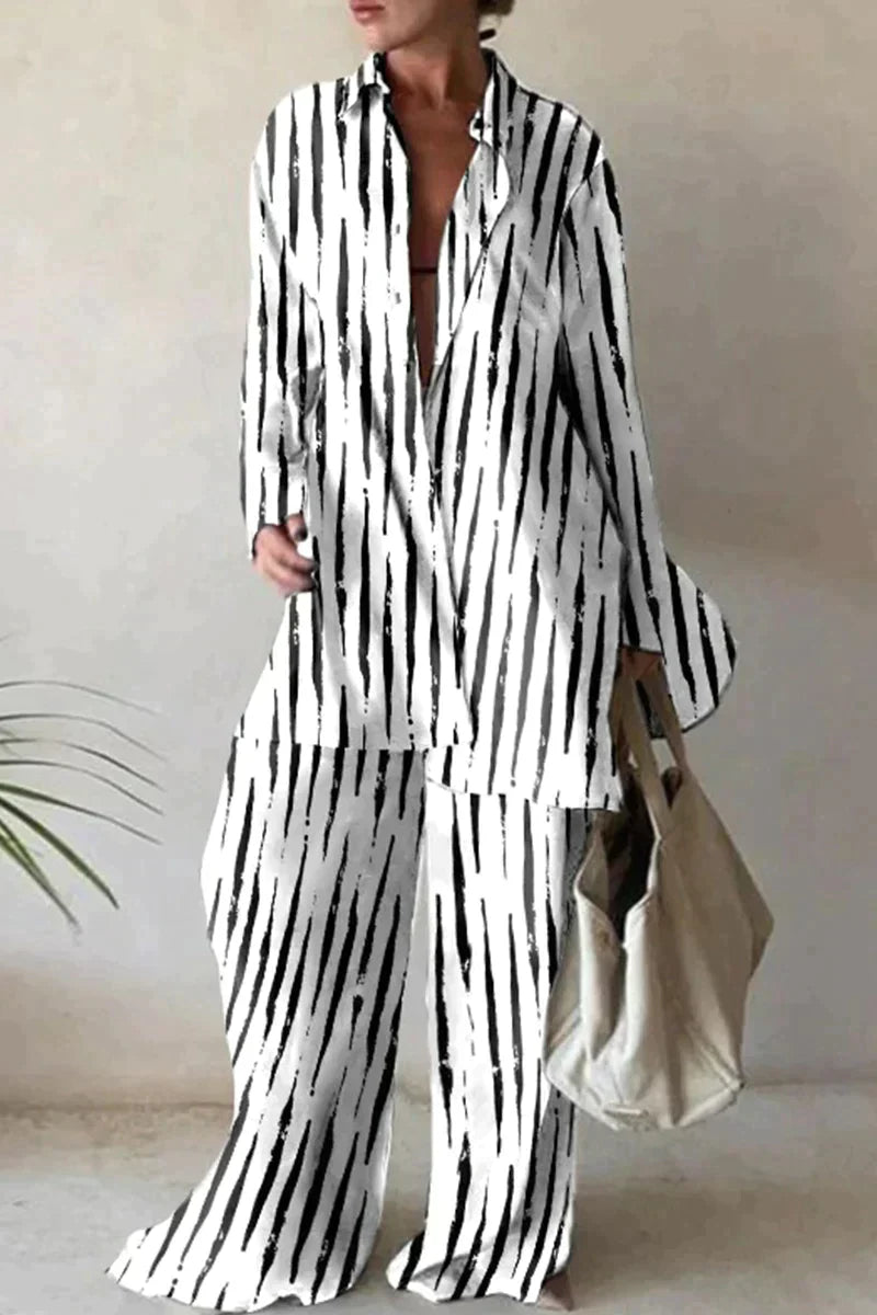 Women's Set - Oversized Shirt & Wide Pants - Light and Breathable - Abstract Pattern