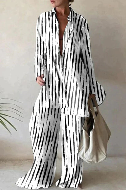 Women's Set - Oversized Shirt & Wide Pants - Light and Breathable - Abstract Pattern