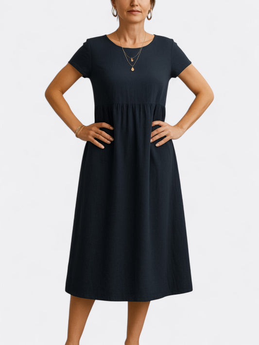 Women's Midi Dress – A-line Fit – Soft Breathable Quality – Short Sleeves – Round Neck