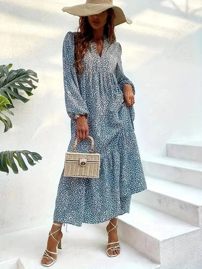 Women's Maxi Dress - Long-Sleeved With Empire Waist - Airy and Comfortable Cut