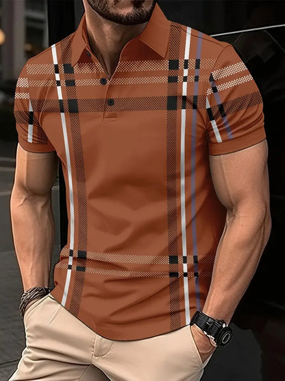 Men's Polo Shirt - Slim Fit - Short Sleeve - Classic Collar - Checkered Design