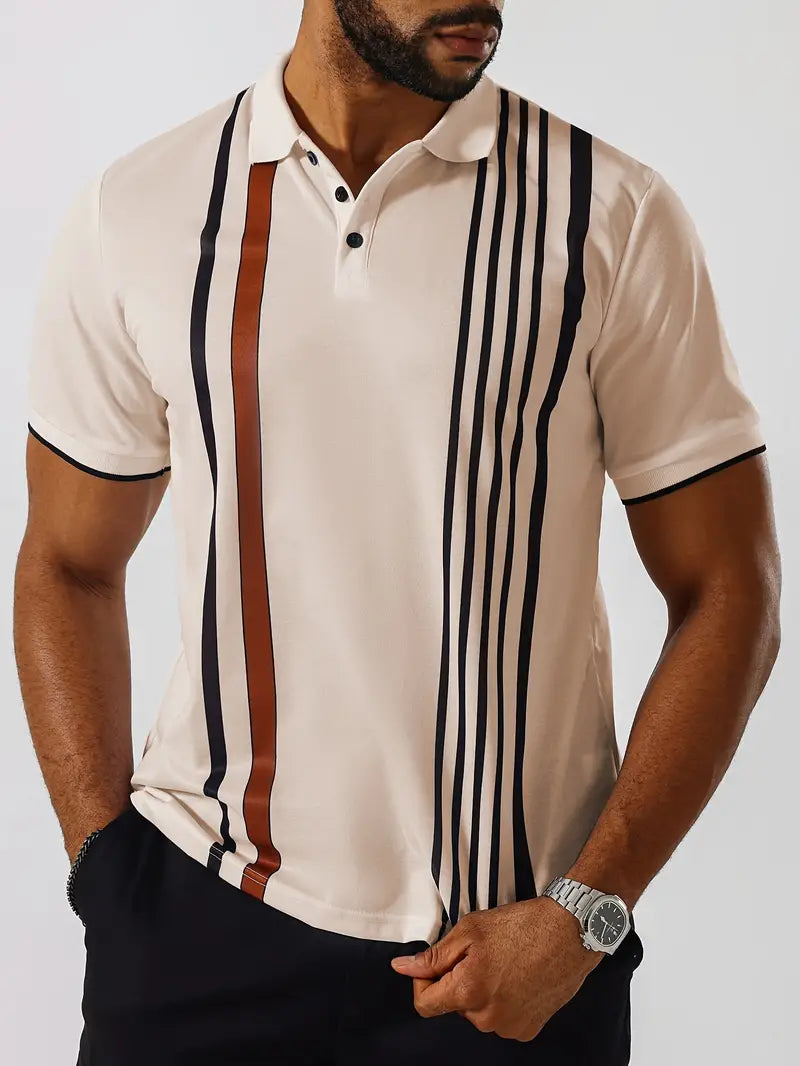 Men's Polo Shirt - Tailored Fit - Classic Collar - Vertical Stripes