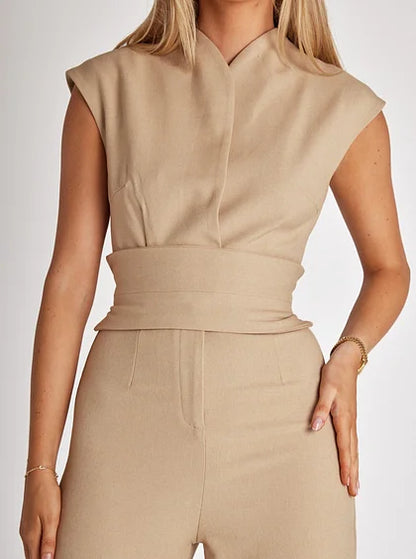 Olivette - Sleeveless jumpsuit with belt and wide legs