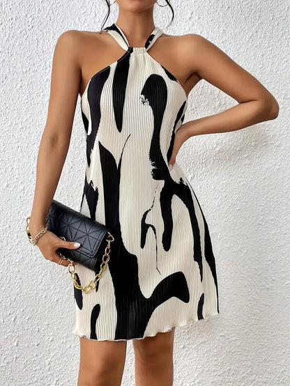 Dress for Women - Sleeveless A-line - Halterneck - Light and Elegant Fit