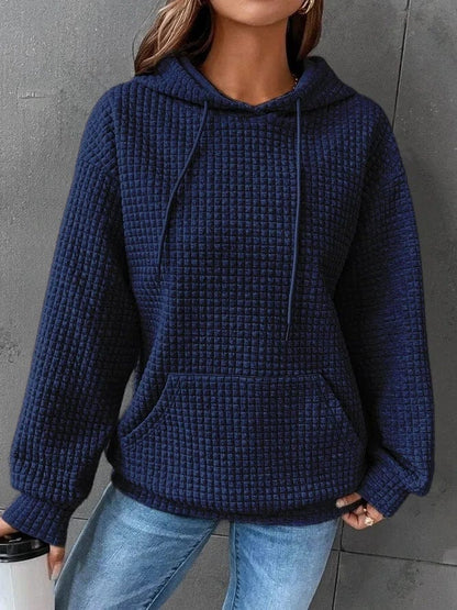 Women's Hoodie – Quilted Design – Relaxed Fit – Kangaroo Pocket – Ribbed Edges