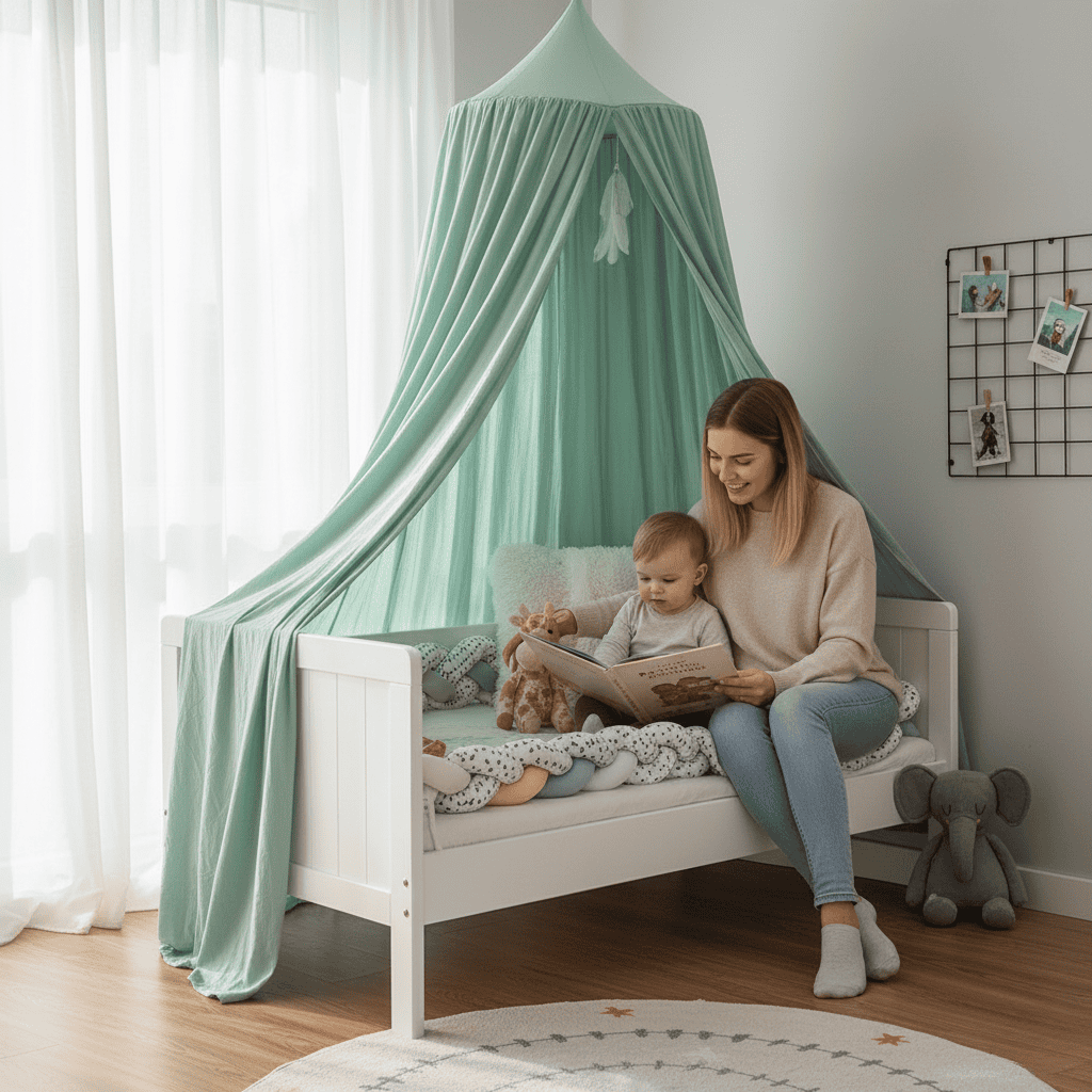 Bohemian Soft Fabric Bed Canopy with Dreamcatcher