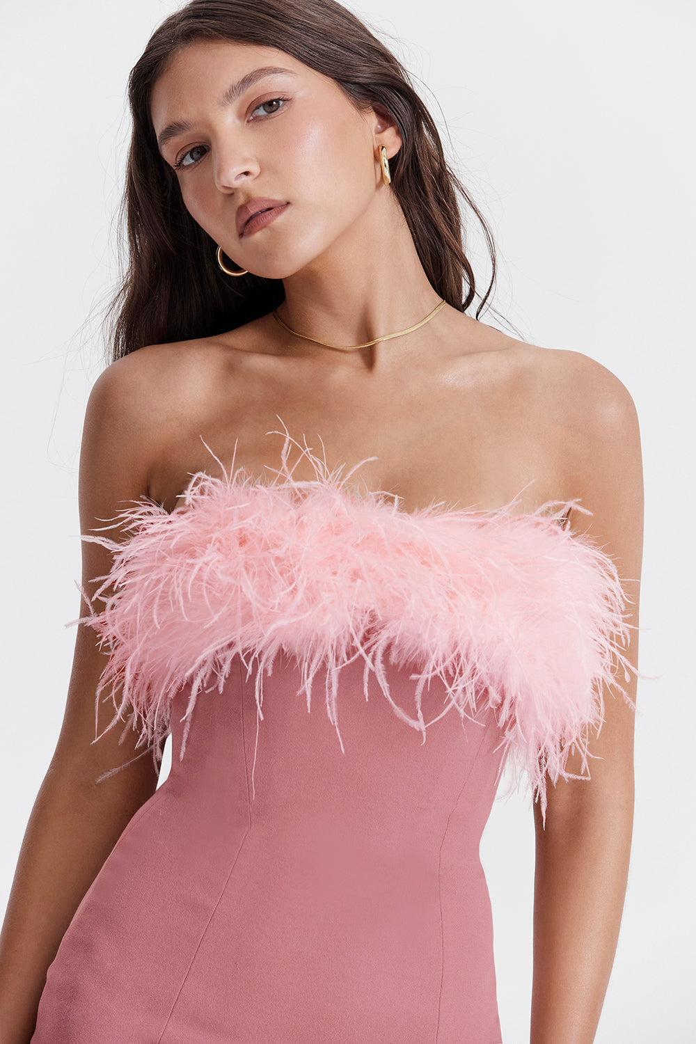 Women's Mini Dress – Slim Fit – Strapless – Fur Trim – Evening Wear – Bodycon Fit