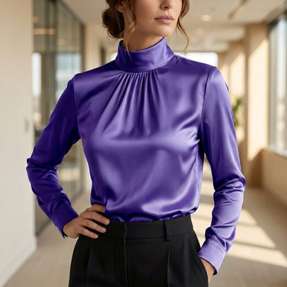 Pleated High Neck Blouse for Women – Elegant Formal Style