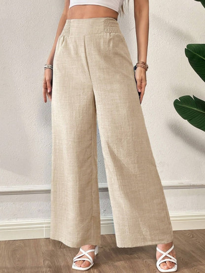Women's Pants – Wide Legs – High Waist – Light and Breathable – Full Length – Elastic Waist