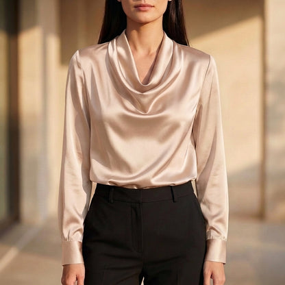 Relaxed Fit Draped Neck Blouse for Women – Elegant Comfortable Style