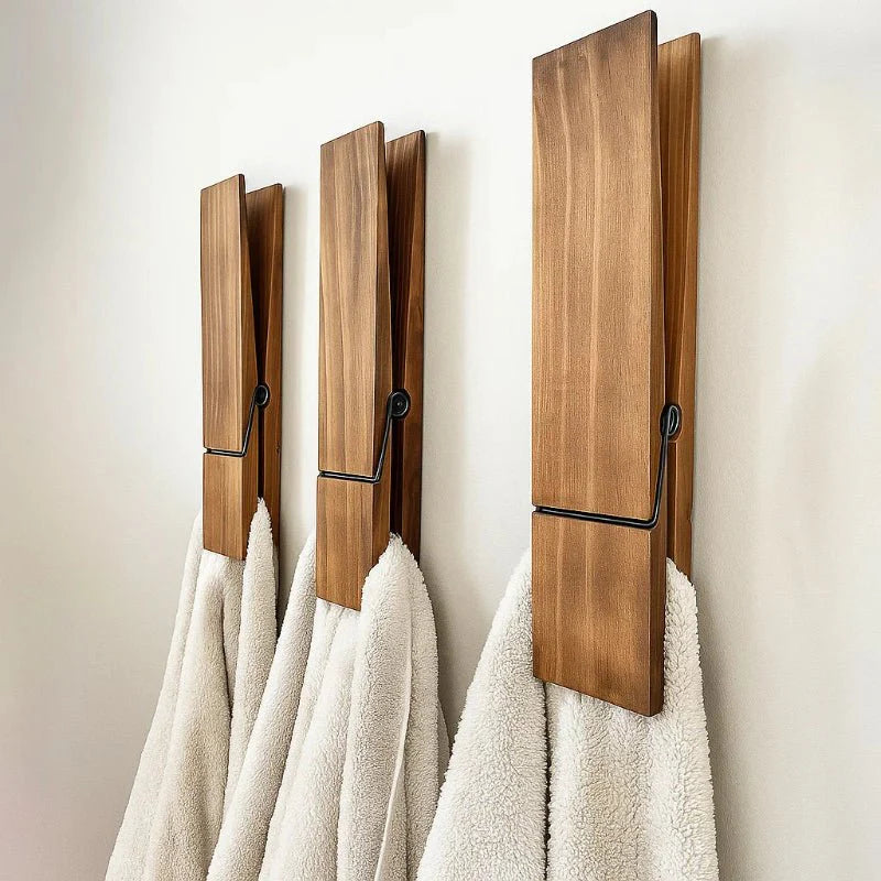 Minimalist Wooden Towel Holder with Metal Clip