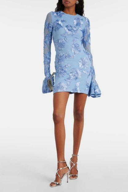 Dress for Women – Body-Length Fit – Floral Embroidery – Open Back – Long Sleeves