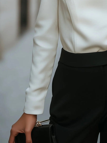 Asymmetrical Neck Button Detail Blouse for Women – Modern Office Elegance