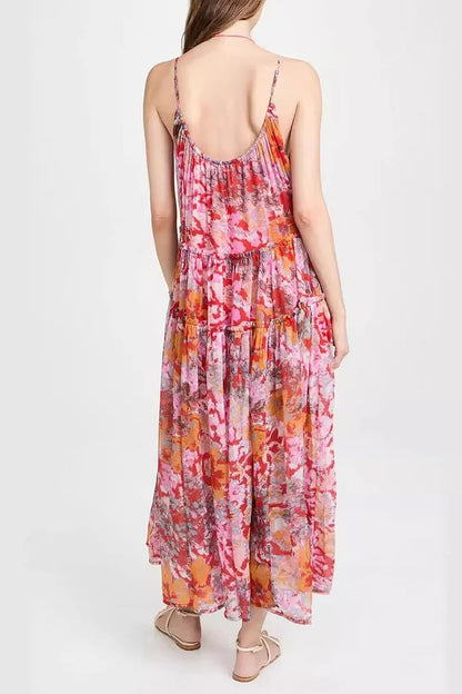 Women's Maxi Dress – Sleeveless – V-Neck – Spaghetti Straps – Light and Airy – Layered Design