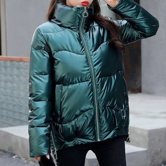 Women's Puffer Jacket - Padded and Insulating - High Collar - Water-Repellent - Comfort Fit