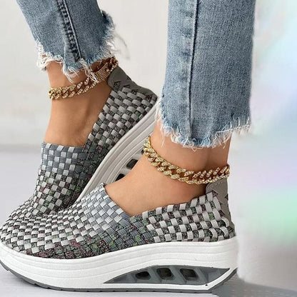 Women's Slip-on Sneakers - Breathable Woven Design - Platform Sole - Lightweight and Comfortable