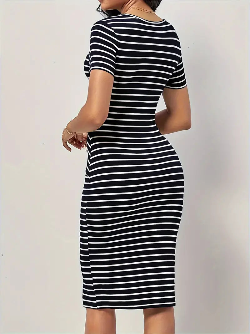 Women's Bodycon Dress - Short Sleeve - Round Neck - Stretchable and Tailored