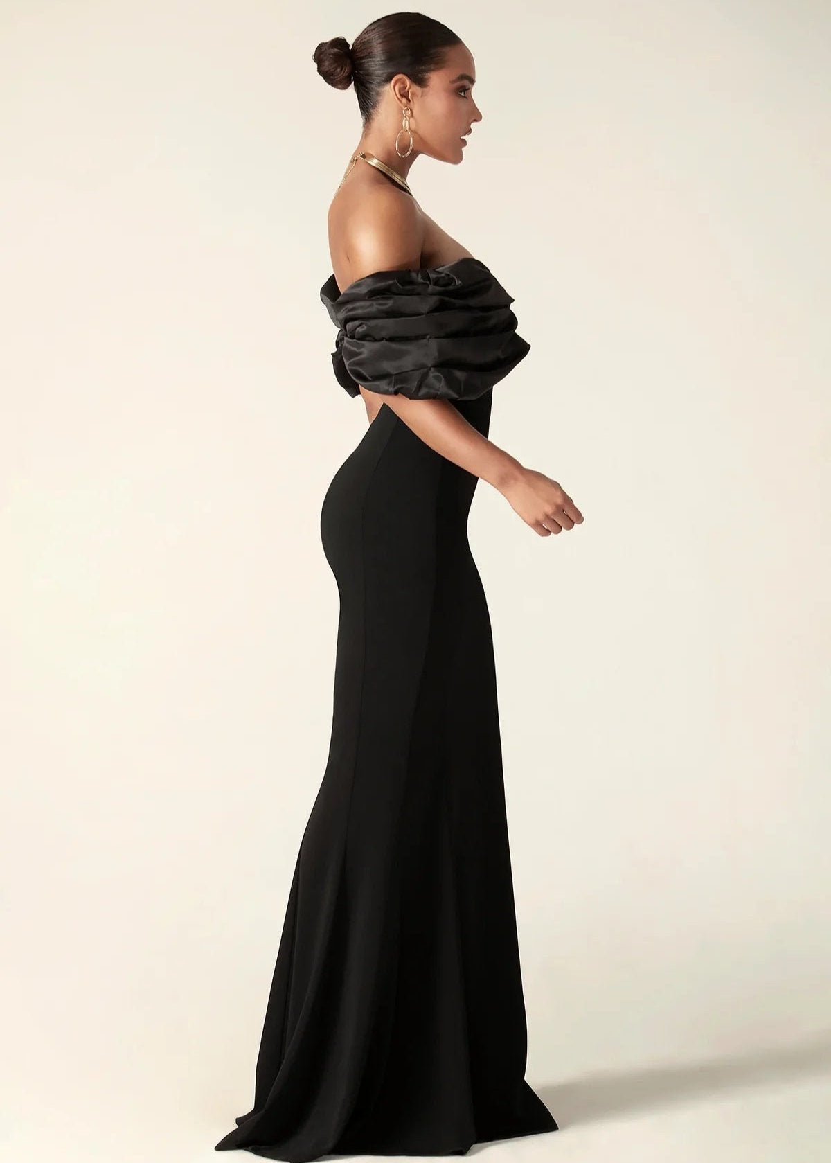 Women's Evening Dress - Off-Shoulder - Draped Bodice - High Slit - Elegant Party Dress