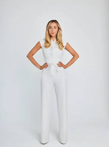 Olivette - Sleeveless jumpsuit with belt and wide legs