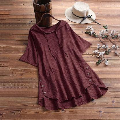 Women's T-shirt – Relaxed Fit – Round Neck – Button Detail – Light and Breathable
