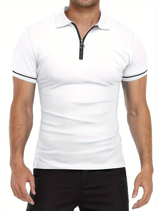 Men's Polo Shirt - Slim Fit - Short Sleeves - Half Zipper - Comfortable & Stylish