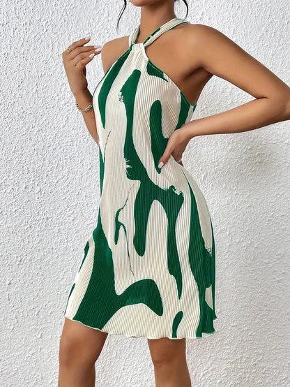 Dress for Women - Sleeveless A-line - Halterneck - Light and Elegant Fit