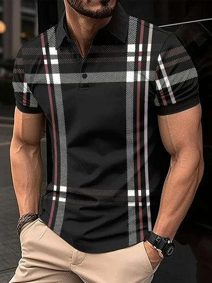 Men's Polo Shirt - Slim Fit - Short Sleeve - Classic Collar - Checkered Design