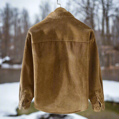 Men's Corduroy Shirt Jacket – Button Closure – Classic Collar – Lined for Comfort – Chest Pockets
