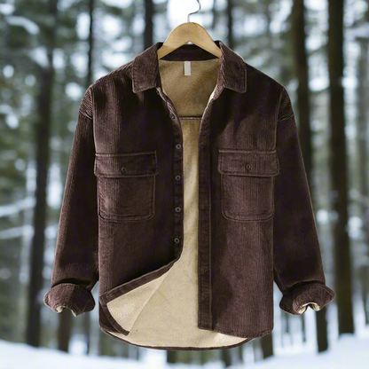 Men's Corduroy Shirt Jacket – Button Closure – Classic Collar – Lined for Comfort – Chest Pockets