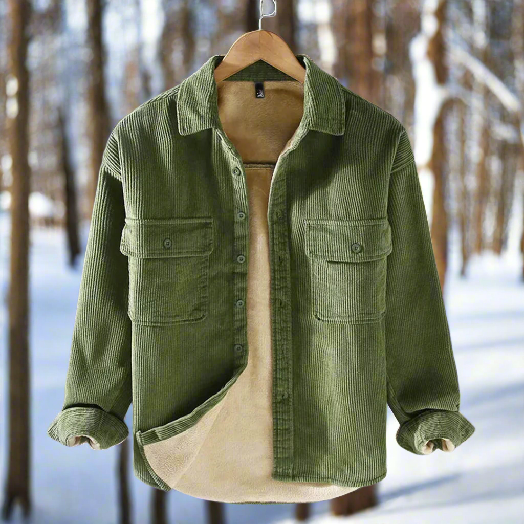 Men's Corduroy Shirt Jacket – Button Closure – Classic Collar – Lined for Comfort – Chest Pockets