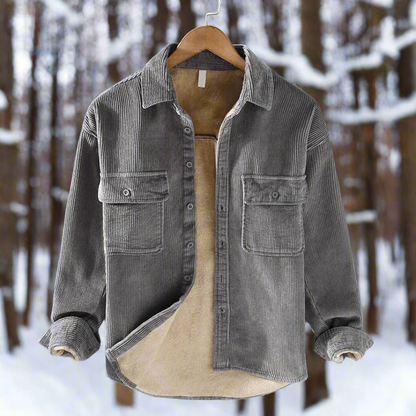 Men's Corduroy Shirt Jacket – Button Closure – Classic Collar – Lined for Comfort – Chest Pockets